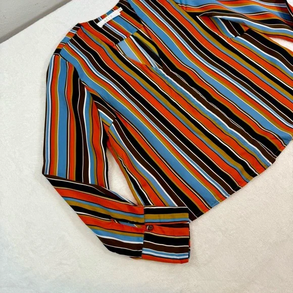 ASTR The Label Doreen Orange Multi Striped Satin Button-Up Long Sleeve Top Sz XS - Picture 5 of 10